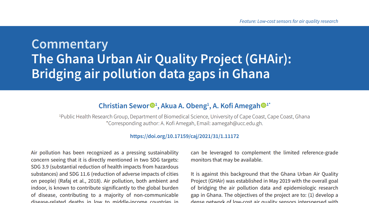 The Ghana Urban Air Quality Project...