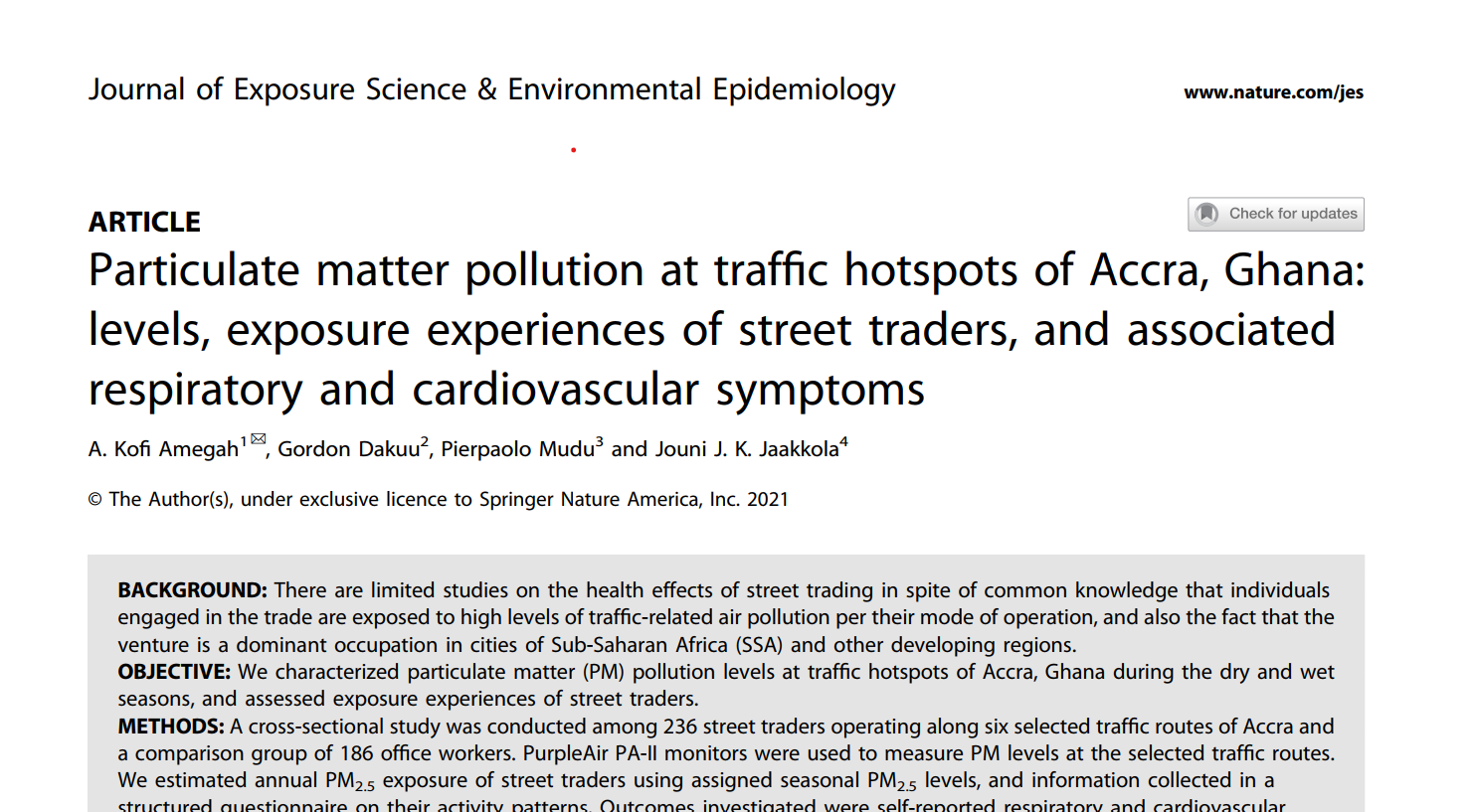 Particulate matter pollution at traffic...